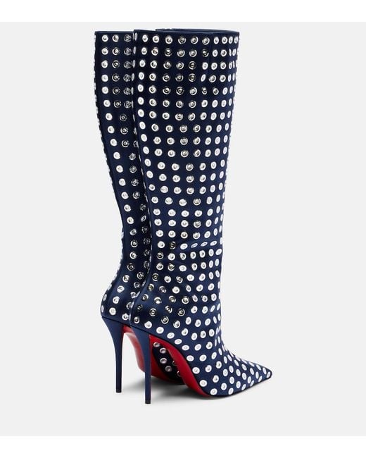 Christian Louboutin Blue Miss Z 100 Embellished Satin Knee-High Boots