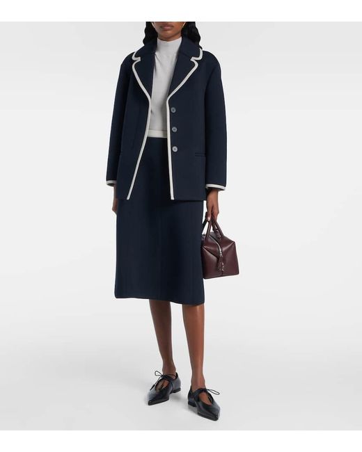 Max Mara Blue Abaco Pleated Jersey Midi Skirt