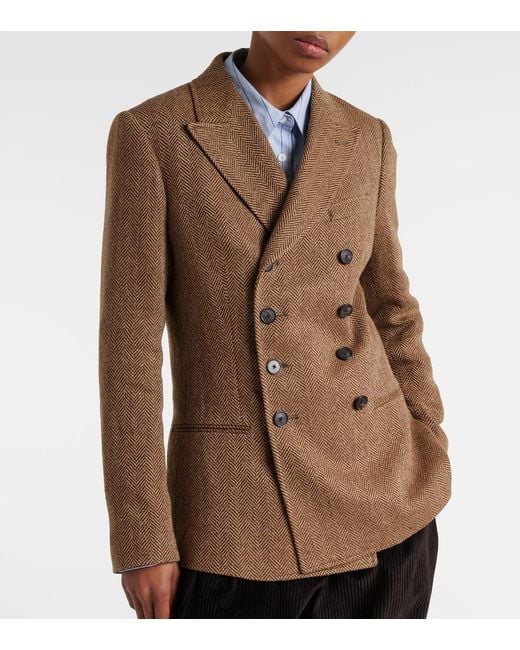 Polo Ralph Lauren Brown Herringbone Linen, Wool, And Silk Blazer
