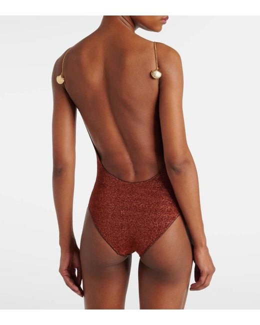 Oseree Red Lumiere Shells Embellished Swimsuit