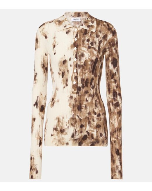 The Attico Natural Printed Cashmere And Silk Polo Sweater