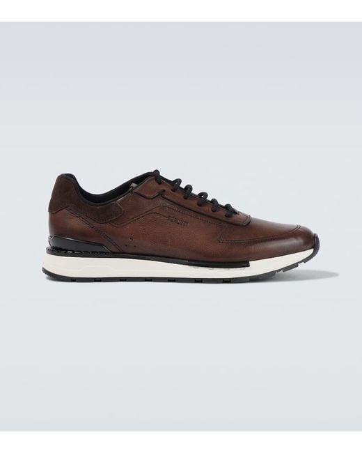 Berluti Brown Fast Track Leather Sneakers for men