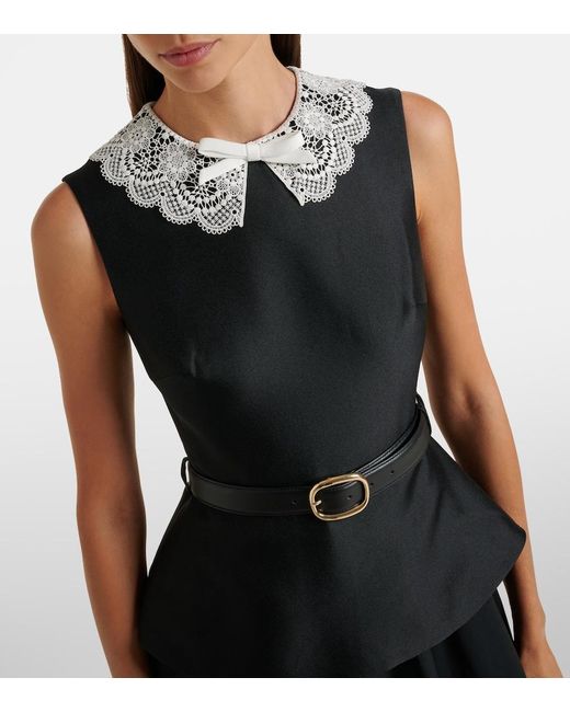 Self-Portrait Black Belted Peplum Taffeta Midi Dress