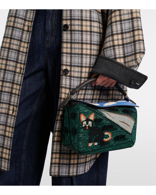 Loewe Green X Louis Wain Futurist Cat Puzzle Top-Handle Bag