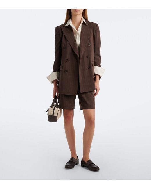 Ralph Lauren Brown Pinstripe Double-Breasted Wool Blazer