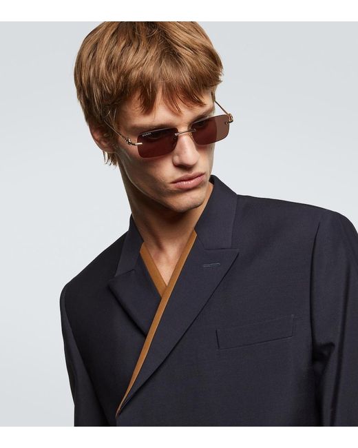 Gucci Brown Horsebit Rectangular Sunglasses for men