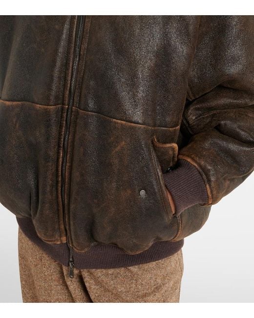 Brunello Cucinelli Brown Monili Shearling-Trimmed Leather Blouson Jacket