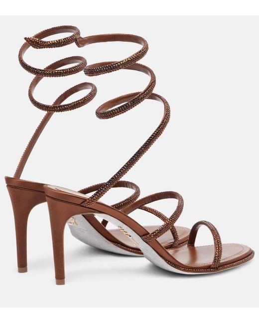 Rene Caovilla Pink Cleo 80 Embellished Satin Sandals