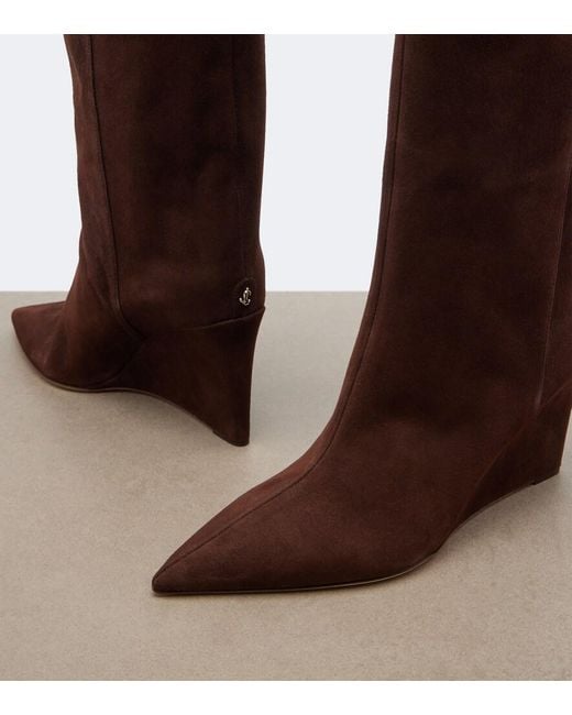Jimmy Choo Brown Blake Suede Wedge Knee-High Boots