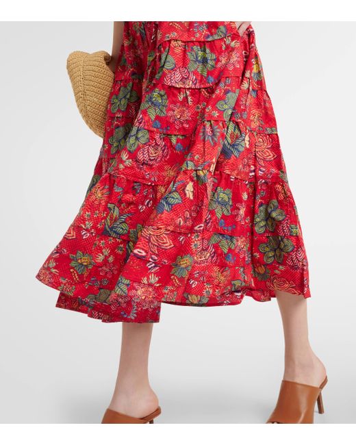 Ulla Johnson Red Floral Cotton Midi Skirt