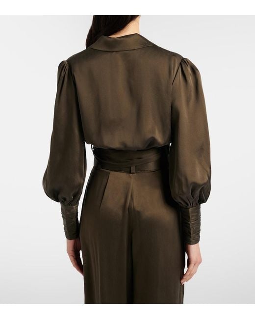 Zimmermann Green Silk Wrap Top