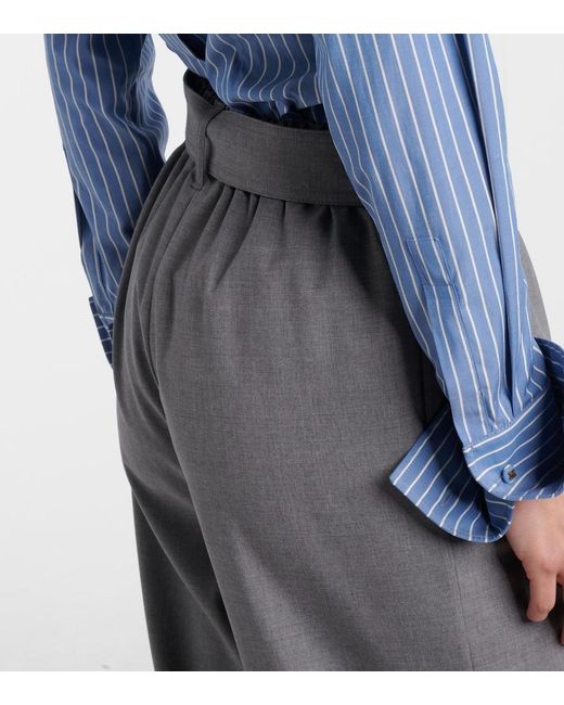 Max Mara Gray Salpa Virgin Wool Wide-Leg Pants