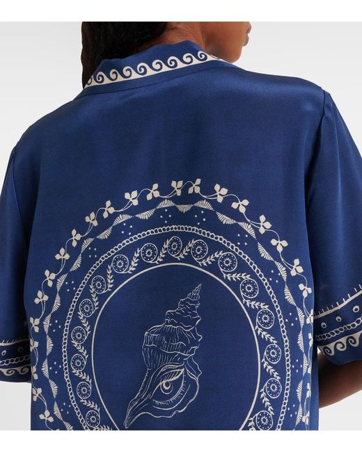 ALÉMAIS Blue Bedrucktes Hemd Oceane Aus Seide
