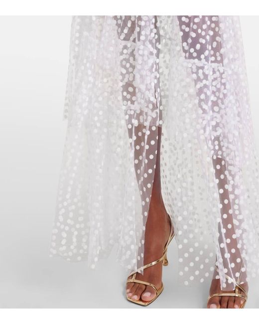 Alexandra Miro White Carmen Polka-Dot Tulle Maxi Dress