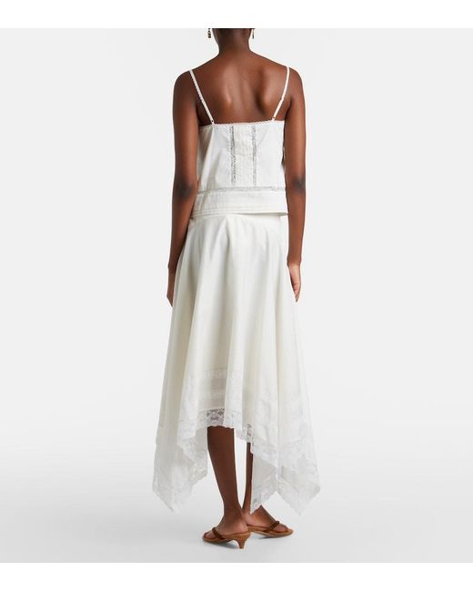 Staud White Ainsley Lace-Trimmed Cotton Voile Midi Skirt