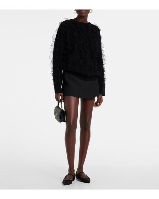 Tory Burch Black Suede-Trimmed Mesh Mary Jane Flats