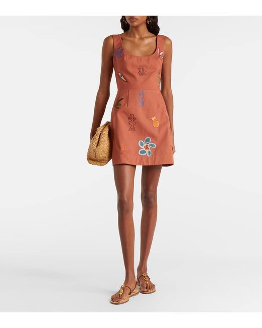 ALÉMAIS Orange Dusty Embroidered Cotton Minidress