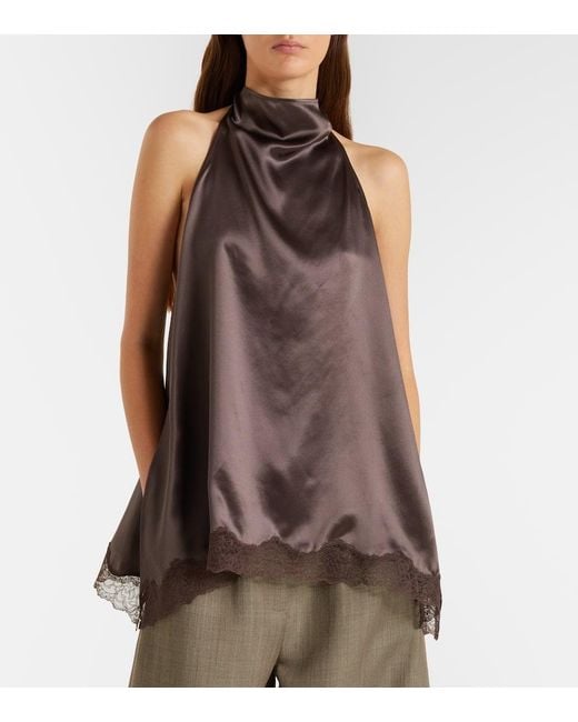 Magda Butrym Brown Top Aus Seidensatin Mit Spitze