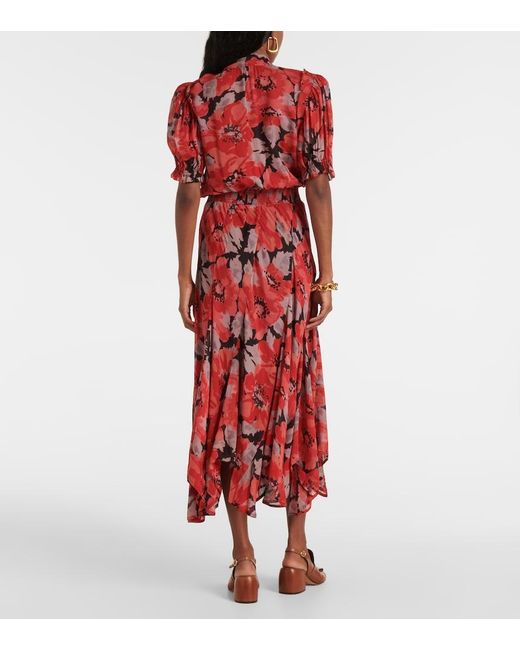 Polo Ralph Lauren Red Floral Georgette Midi Dress