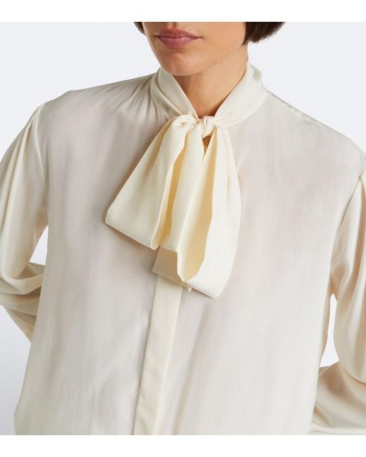 Gucci White Tie-Neck Silk Crepe De Chine Blouse