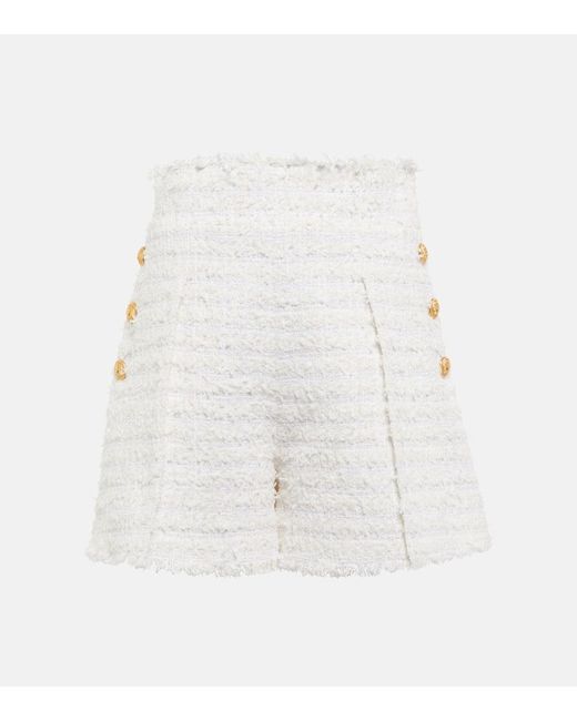 Shorts En Tweed De Tiro Alto Balmain de color White