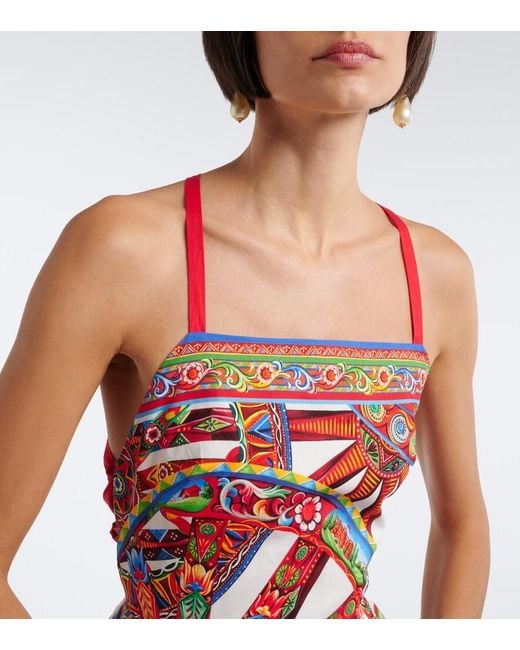 Dolce & Gabbana Carretto Gathered Cotton Poplin Midi Dress