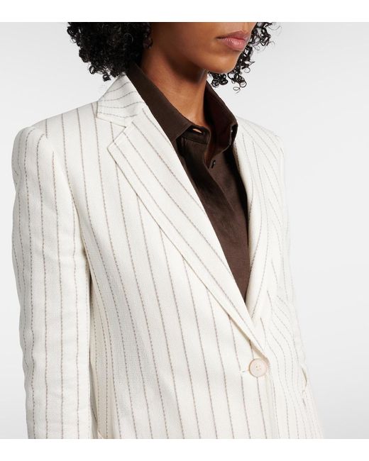Max Mara White Jadi Striped Cotton And Linen Blazer