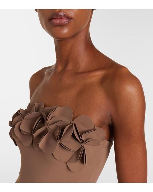 Karla Colletto Brown Tess Floral-Applique Swimsuit