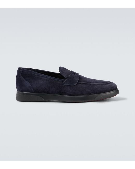 Kiton Blue Suede Penny Loafers for men