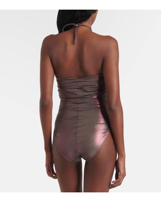 Rick Owens Brown Metallic Halterneck Swimsuit
