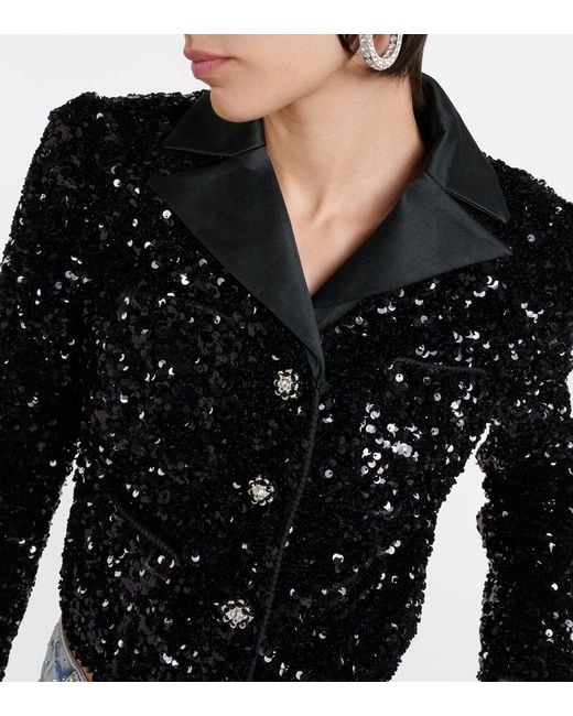 Self-Portrait Black Sequined Cropped Jacket