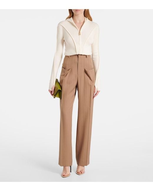 Victoria Beckham White Wool-Blend Jersey Zip-Up Hoodie