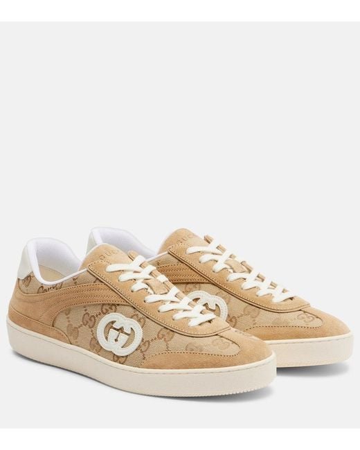 Gucci Natural G75 Gg Canvas Suede-Trimmed Sneakers