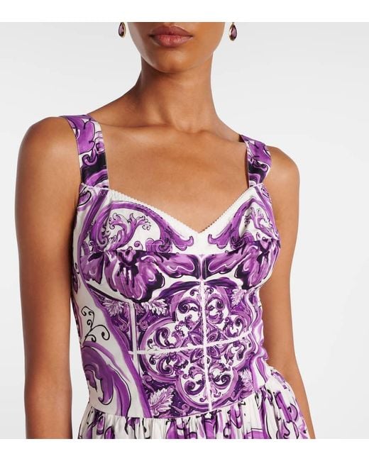 Long Poplin Dress With Majolica Print Dolce & Gabbana en coloris Purple