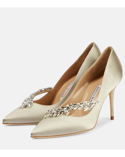 Manolo Blahnik Metallic Nadira 90 Embellished Satin Pumps