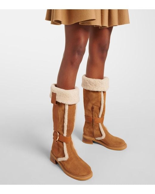 See By Chloé Brown New Ring Suede And Shearling Knee-High Boots