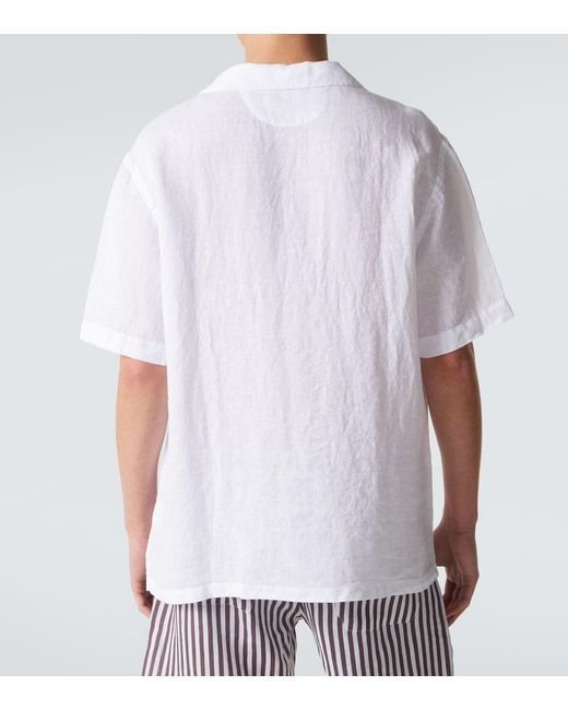 Fedeli White Linen Bowling Shirt for men