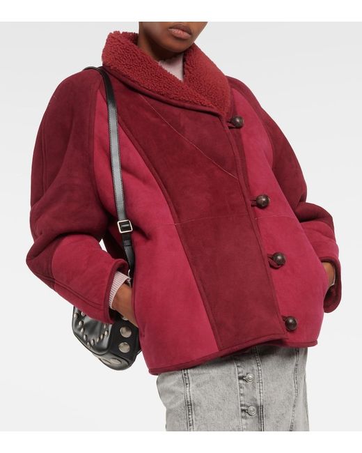 Isabel Marant Red Abeni Shearling-Lined Suede Jacket