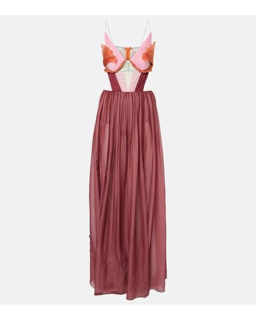 Nensi Dojaka Red Dahlia Silk Open-Back Bustier Gown