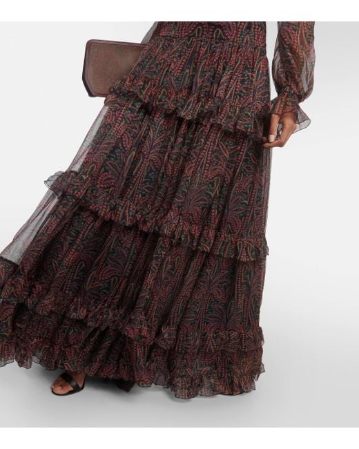 Robe longue en soie a motif cachemire Etro en coloris Brown
