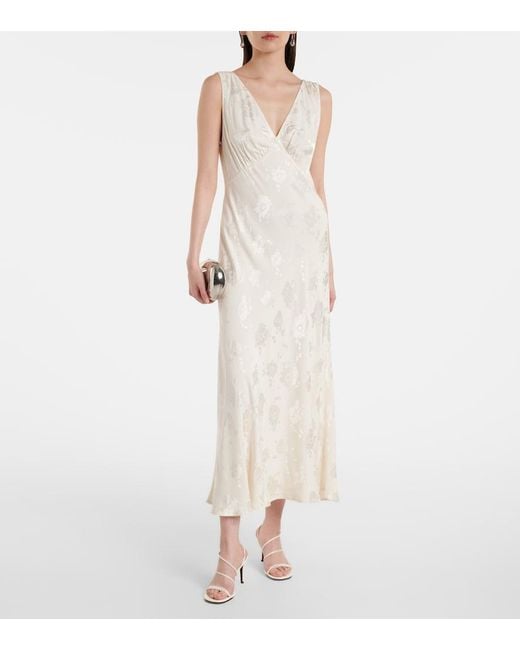 Rixo White Sandrine Floral Jacquard Midi Dress