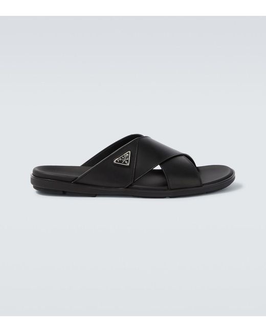 Prada Black Leather Sandals for men