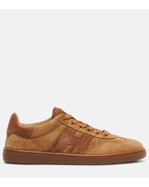 Hogan Brown Cool Croc-Effect Suede Sneakers