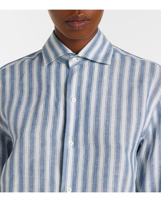 Ralph Lauren Blue Capri Striped Linen Shirt