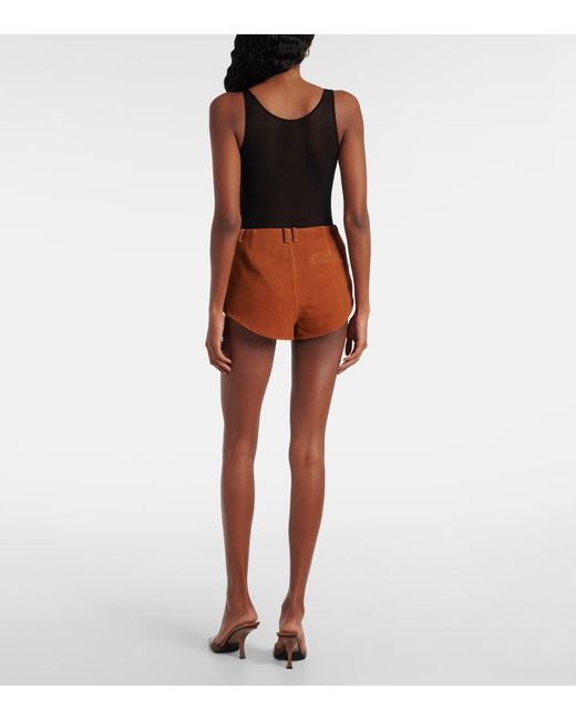 Self-Portrait Brown High-Rise Suede Shorts
