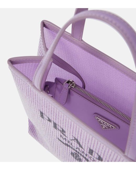 Prada Purple Logo Sequined Tote