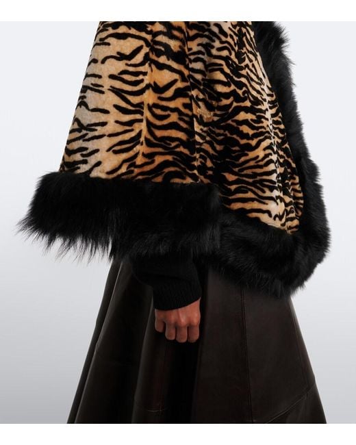 Nour Hammour Black Olympe Printed Shearling Poncho