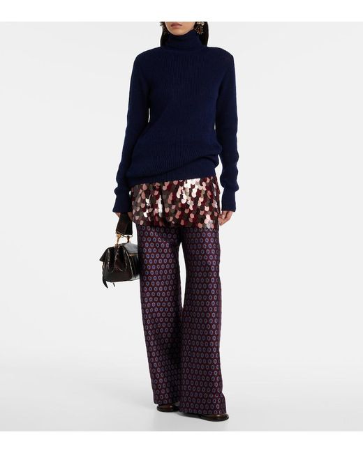Dries Van Noten Blue Ribbed-Knit Wool Turtleneck Sweater