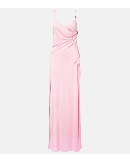 Versace Pink Medusa Gathered Jersey Gown