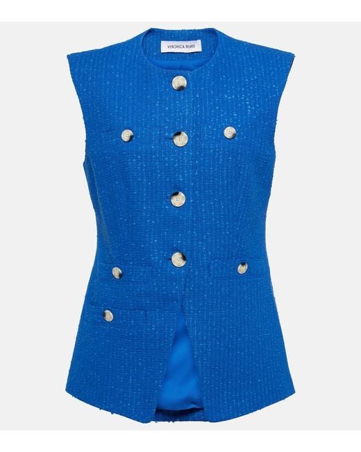 Veronica Beard Blue Tamara Cotton-blend Tweed Vest